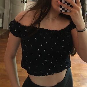 Cropped off the shoulder brandy top
